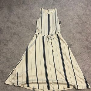 Ivory & Navy Blue Striped Dress